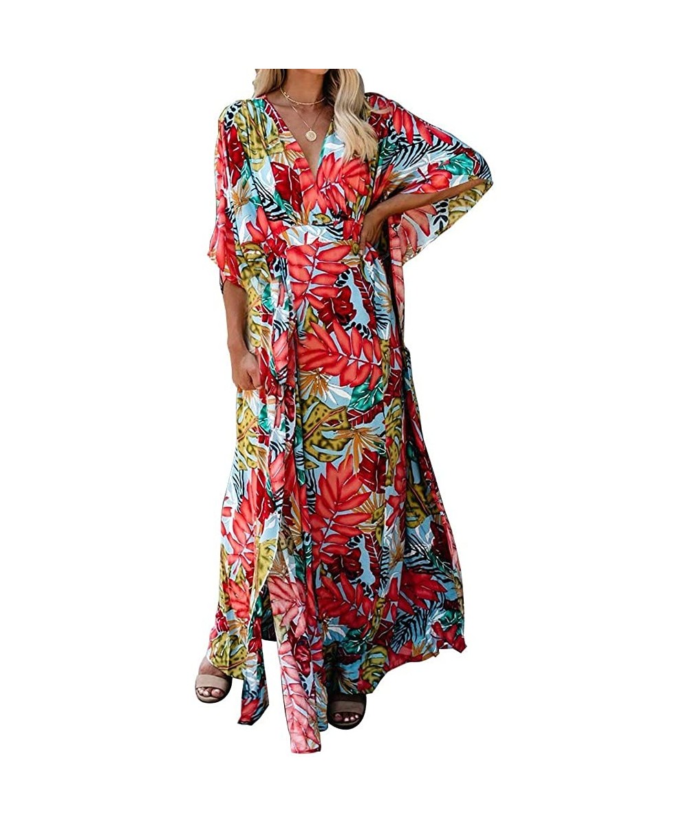 Long Swimsuit Cover Up for Women Swimwear Loose Bathing Suit Beach Dress - Flower - C41949G89CW $19.96-Cover-Ups