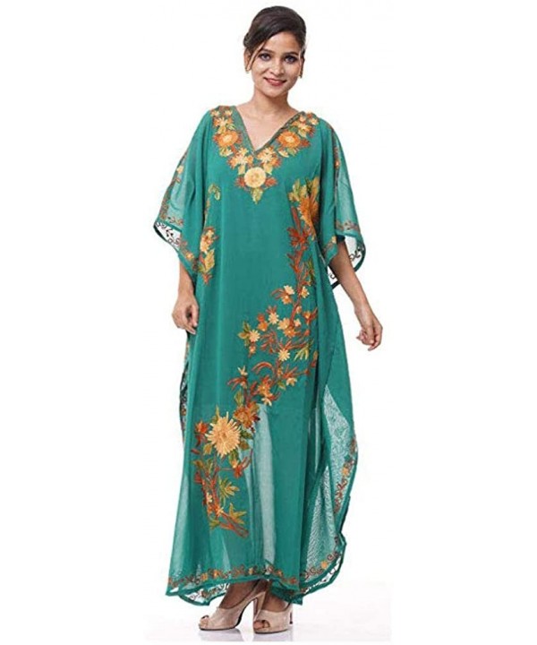 Georgette Kashmiri Aari Work Designer Kaftan Dress Beach Cover Up - Pb075l7222y - C418TRZE7SD $25.80-Cover-Ups