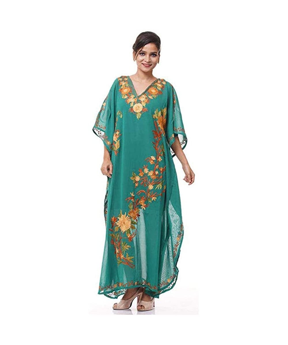 Georgette Kashmiri Aari Work Designer Kaftan Dress Beach Cover Up - Pb075l7222y - C418TRZE7SD $25.80-Cover-Ups