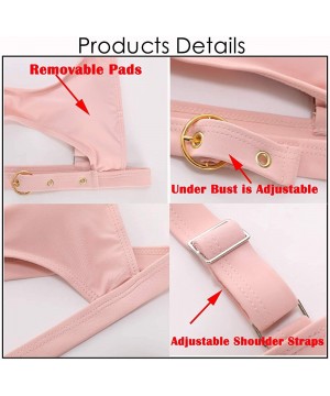 High Neck Bikini Brazilian Bikinis Sexy Swimsuits for Women High Cut Bathing Suit Women Belt Swimwear Pink Pink Top - CU1906O...