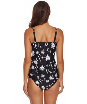 Women 2-Pieces Bikini Sets Black and White Marijuana Leaf Vintage Symbol Halter Swimsuits Swimwear Beachwear - C218UD86TR0 $3...