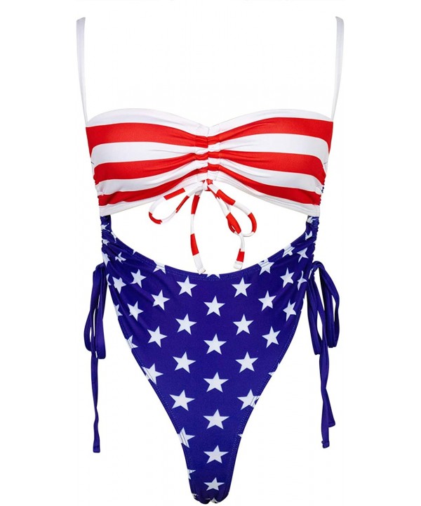 Womens Sexy High Waist One Piece Swimsuit Tummy Control Swimwear - Flag - CH1900ZE8ET $27.40-One-Pieces