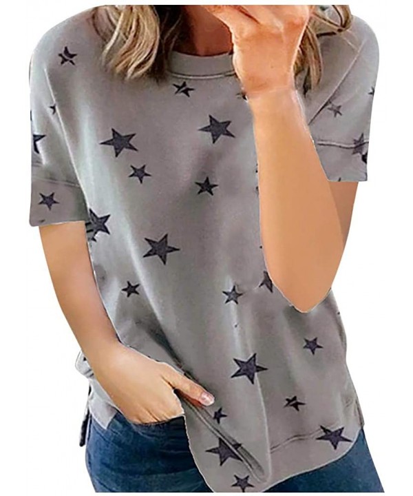 Loose-Fit Linen Tops for Women Short Sleeve Pure Color Casual Shirts Oversize Oriental Style Tees Blouses - Gray - CX19CKQGWG...