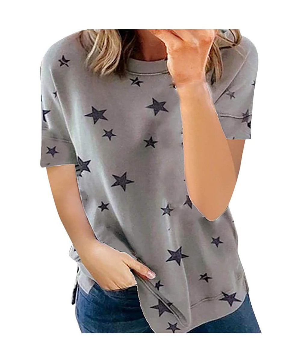 Loose-Fit Linen Tops for Women Short Sleeve Pure Color Casual Shirts Oversize Oriental Style Tees Blouses - Gray - CX19CKQGWG...