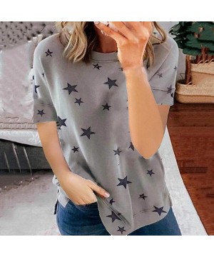 Loose-Fit Linen Tops for Women Short Sleeve Pure Color Casual Shirts Oversize Oriental Style Tees Blouses - Gray - CX19CKQGWG...