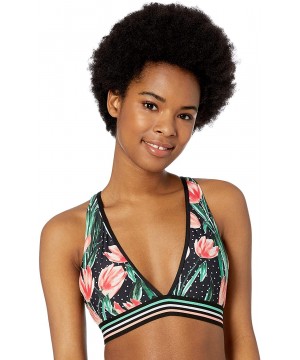 Women's Rooney Fixed Triangle Bikini Top with Keyhole Back - Black Nirvana Floral Print - CJ18Q046M5L $40.30-Tops