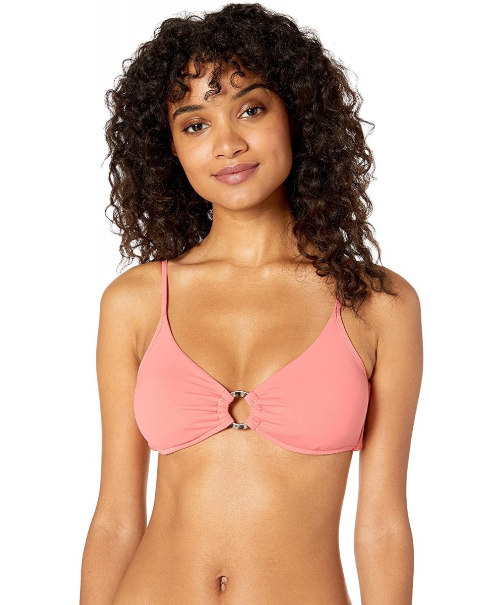 Women's Ring Bralette with Sash Front Bikini Top Swimsuit - Active Peach - CZ18OELRKAU $40.41-Tops