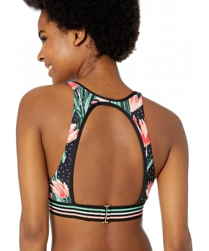 Women's Rooney Fixed Triangle Bikini Top with Keyhole Back - Black Nirvana Floral Print - CJ18Q046M5L $40.30-Tops