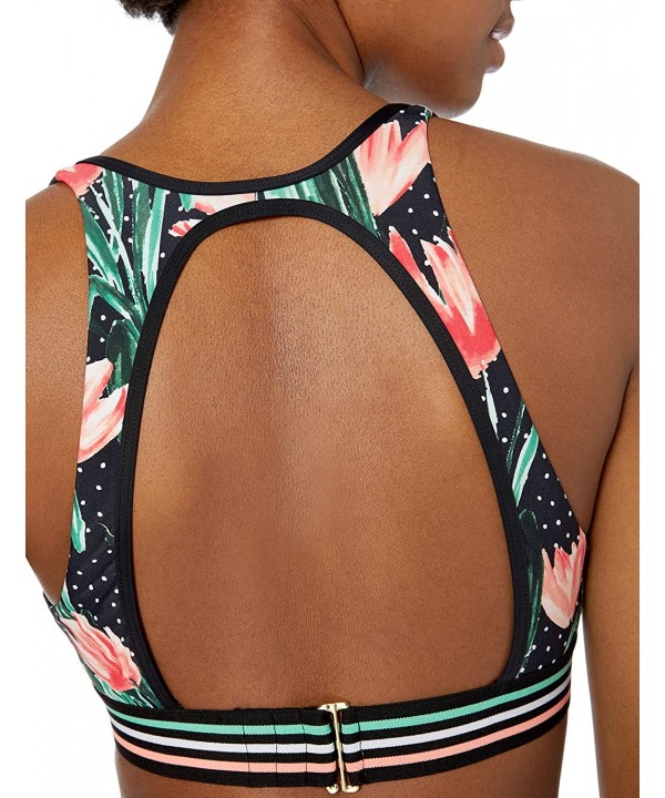 Women's Rooney Fixed Triangle Bikini Top with Keyhole Back - Black Nirvana Floral Print - CJ18Q046M5L $40.30-Tops