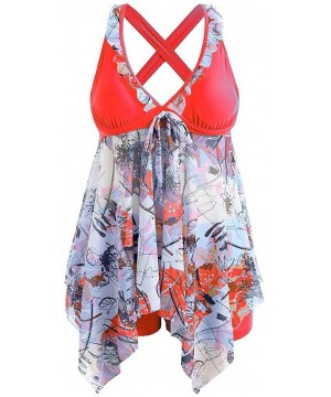 V Neck Floral Bikini Tops Sexy Women Swimsuit Swimwear Shorts Two Piece - Red - C118RA36K4K $21.16-Sets